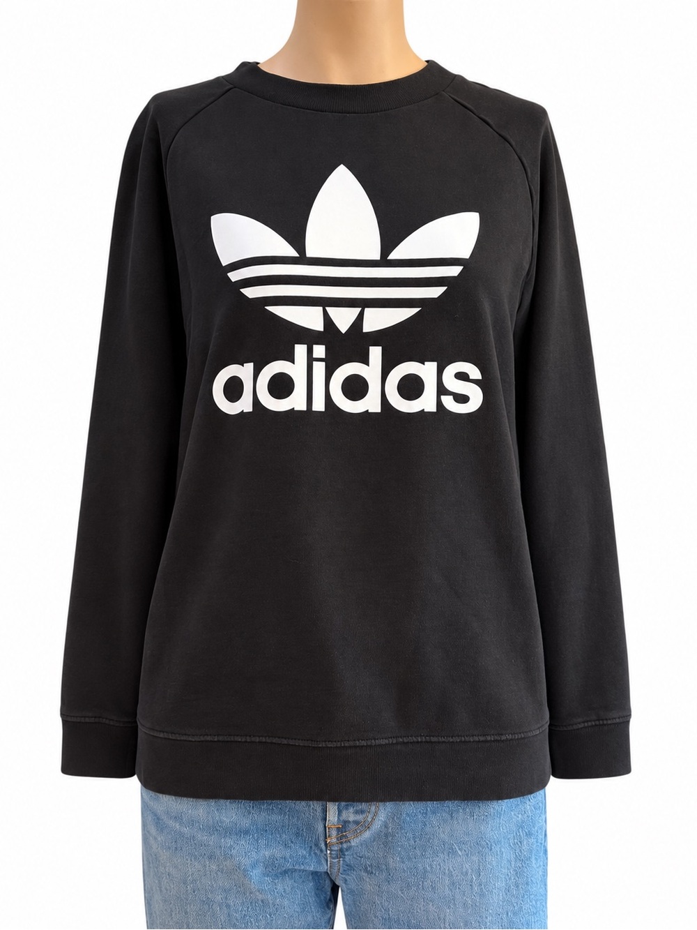 Adidas Originals Black Trefoil Logo Crewneck Sweatshirt L NWOT